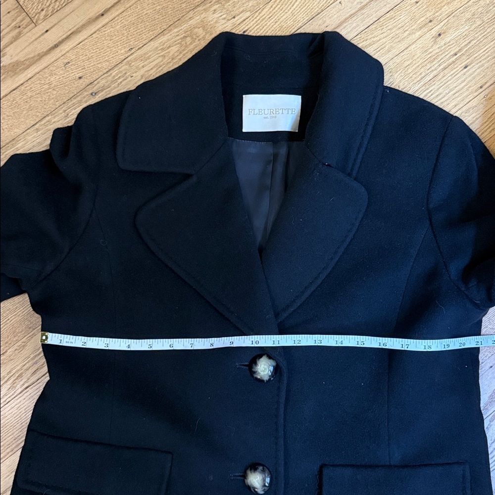 Fleurette Wool Cashmere Black Coat Size 16 Made in USA Classic Winter Overcoat - Picture 6 of 13